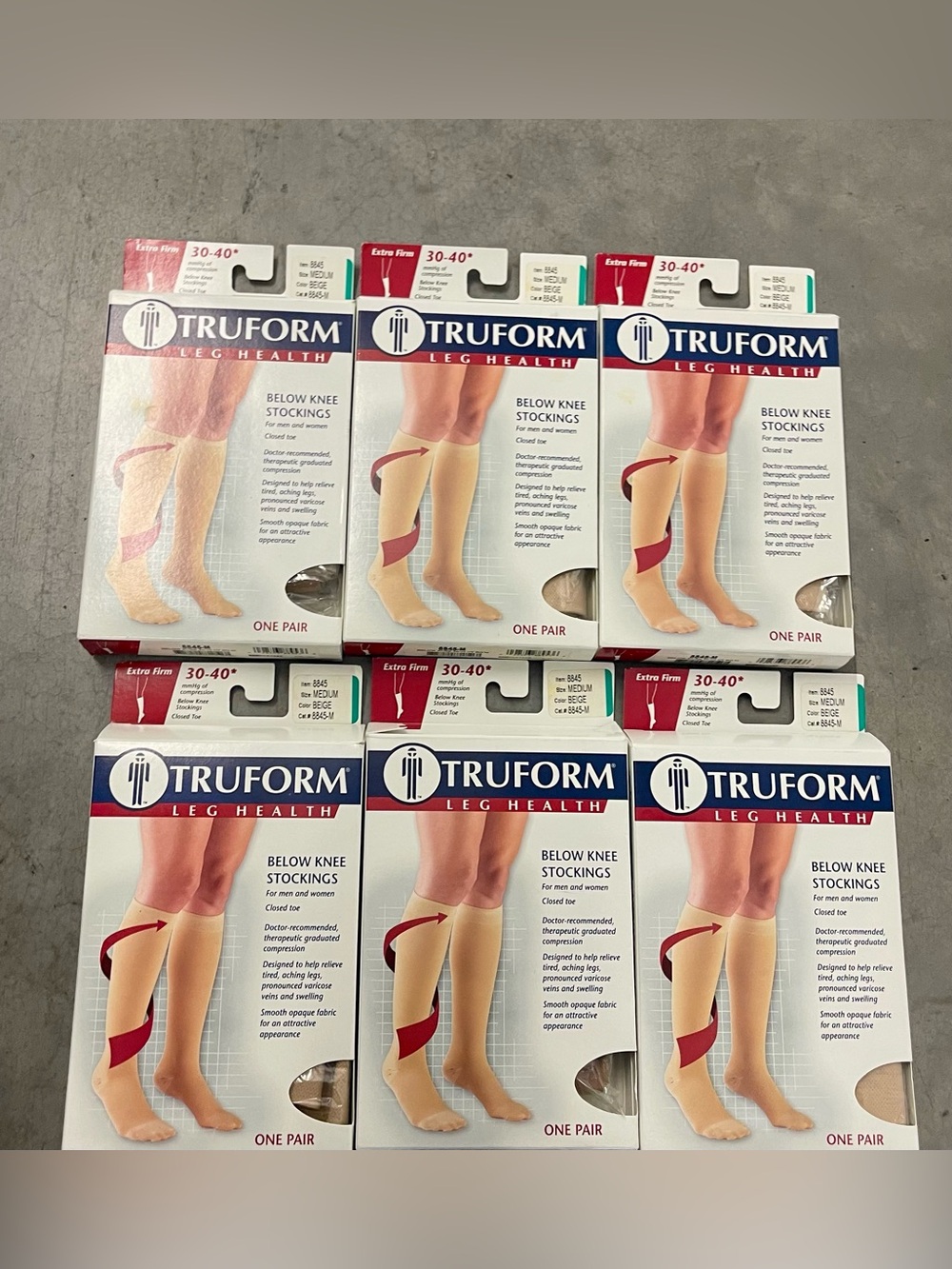 Lot of 6 Truform 8845 Leg Health Below Knee Compression Stockings 30-40 mmHg Bei